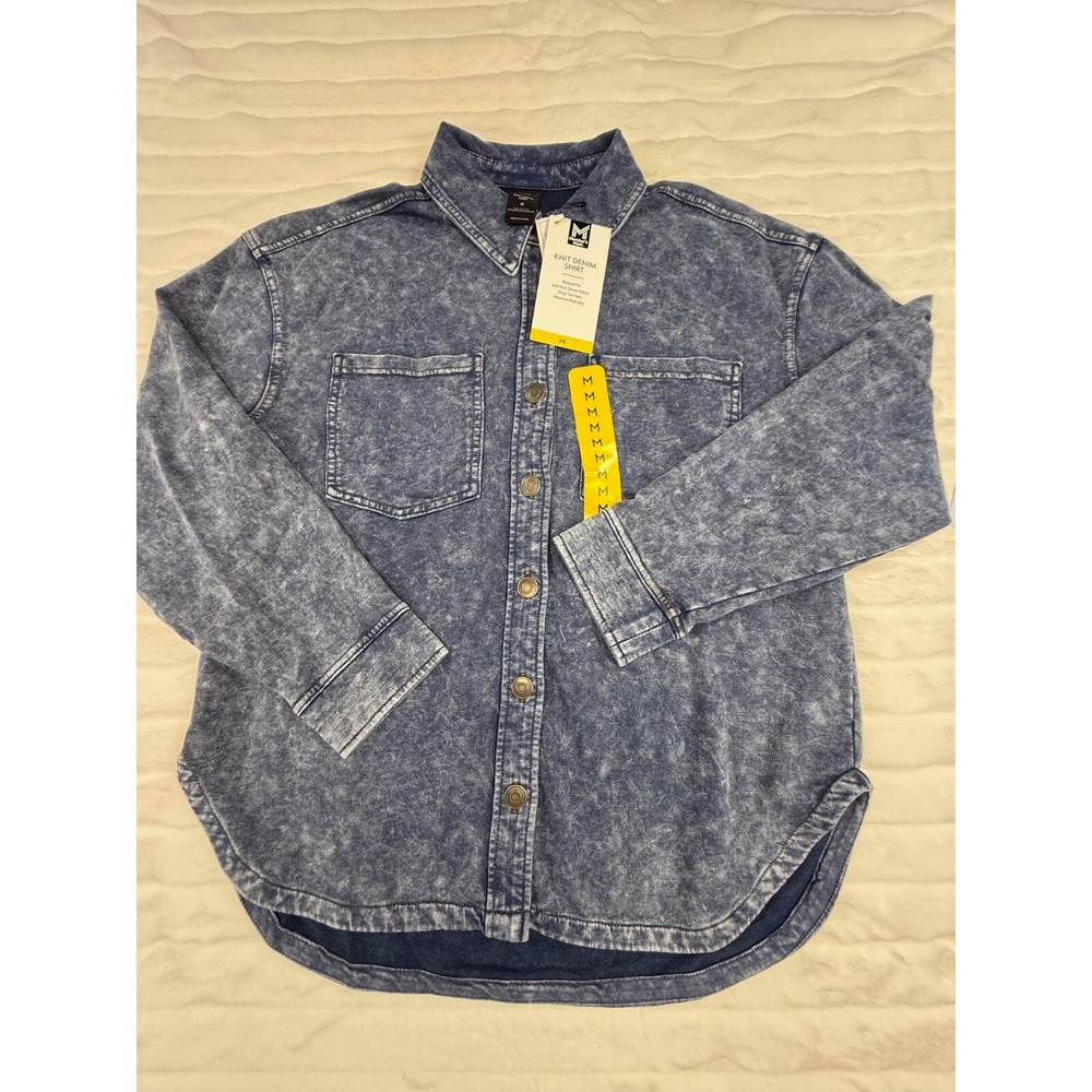 Members Mark Shirt Women Medium Blue Acid Wash Denim‎ Relaxed Soft Knit Button - Picture 6 of 14